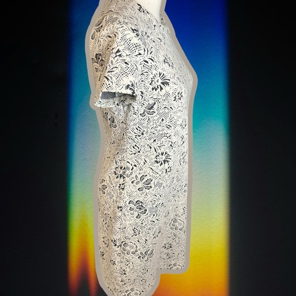 Calvin Klein Black & White Lace Print Jacquard Short Sleeve Dress Size 4 - Picture 11 of 11